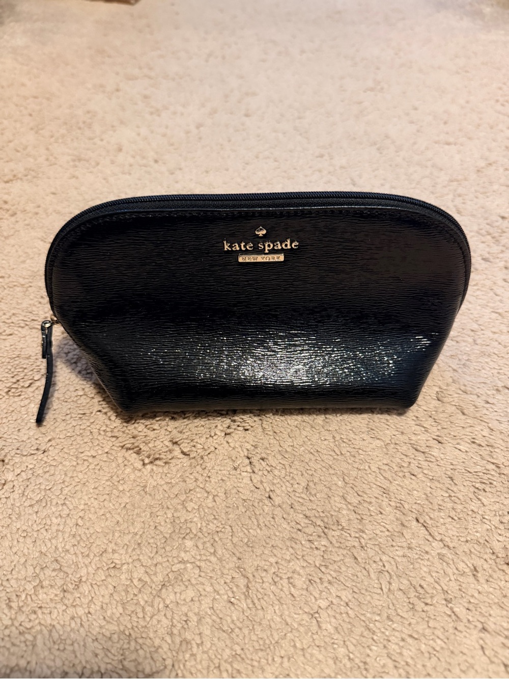 kate spade Black Patent Cosmetic Pouch with Gold Logo